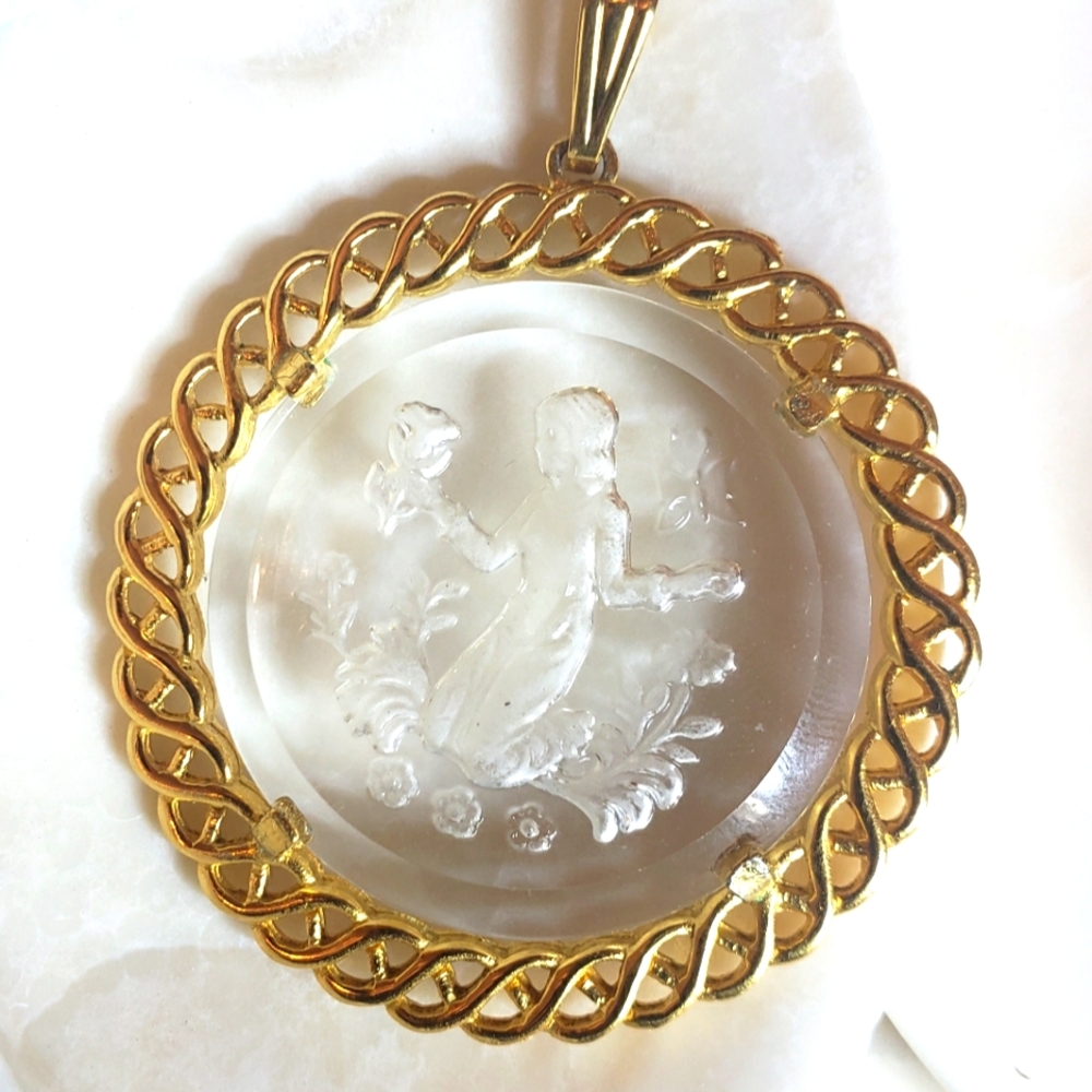 Vintage reverse carved glass pendant